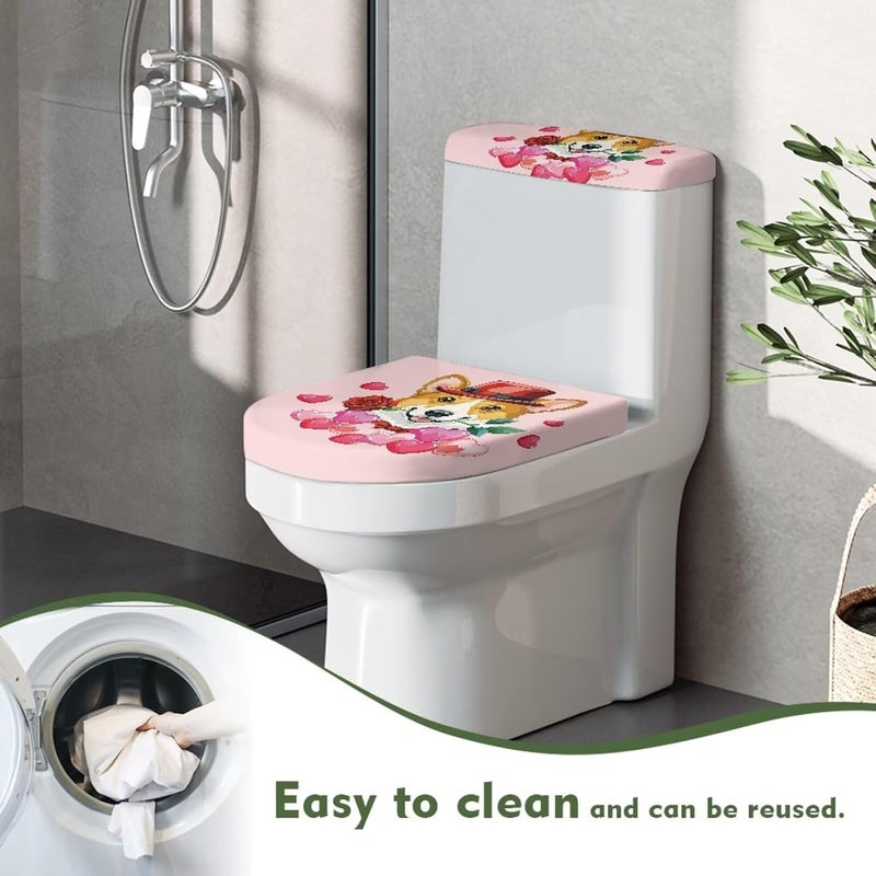 CREAMIC Puppy Love Rose Toilet Lid Cover and Tank Lid Cover Easy to Clean Bathroom Toilet Seat Cover Protector Super Soft Seat Covers Fits Most Lids for Accessories Decor or Holiday Decoration - Image 4